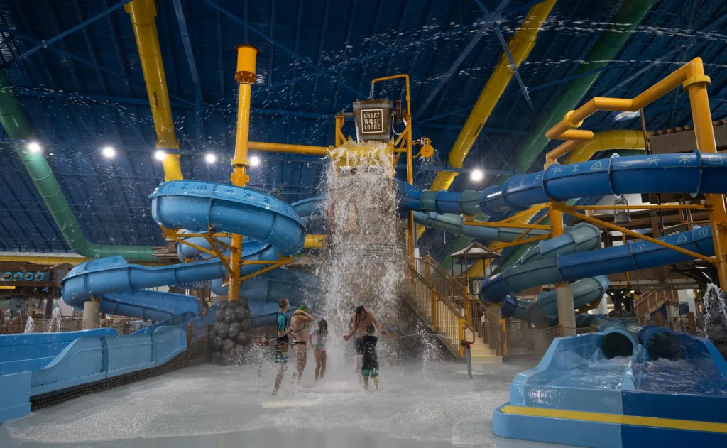Indoor water park slides at Great Wolf Lodge