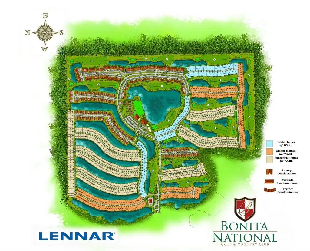 Lennar site plan map of Bonita National Golf and Country Club