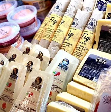 Line up of cheeses at Three60 Wine