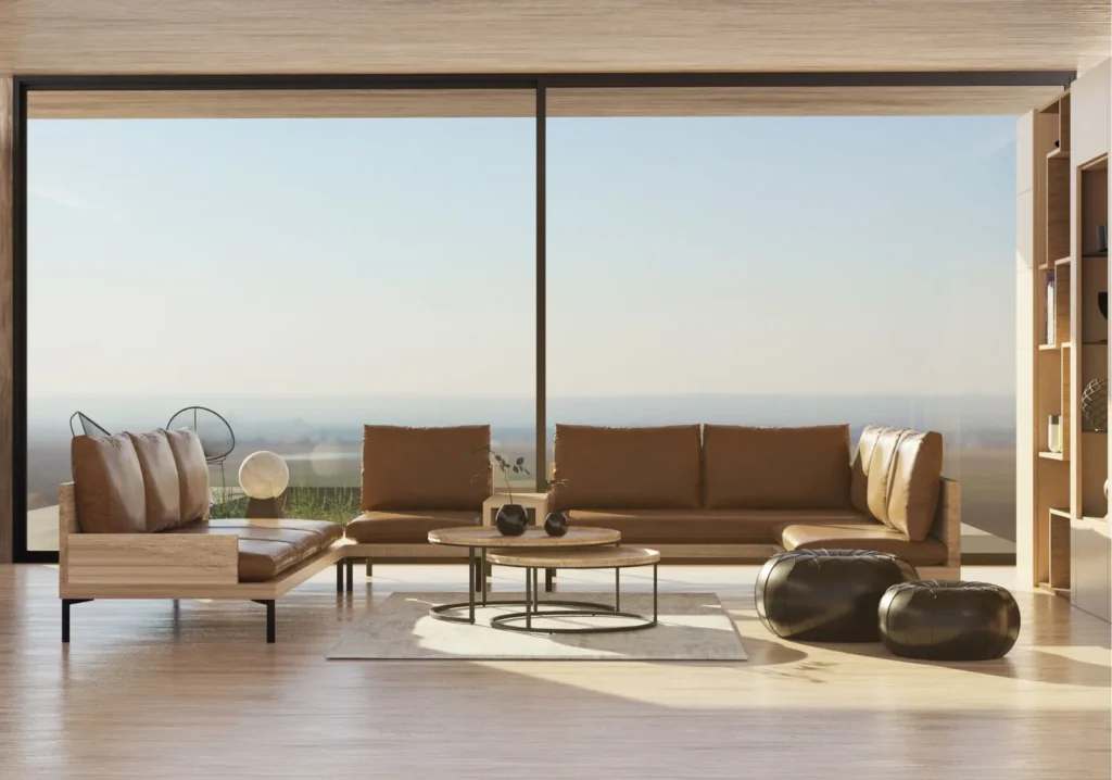 Living room with picture windows at high altitude