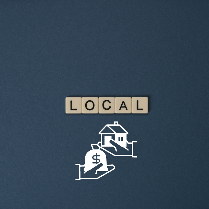 Local spelled in letter tiles with a home loan icon