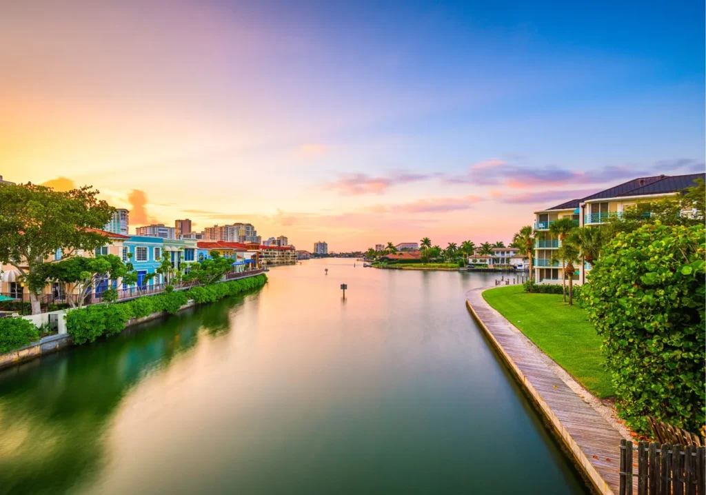 Long canal view in Naples Florida