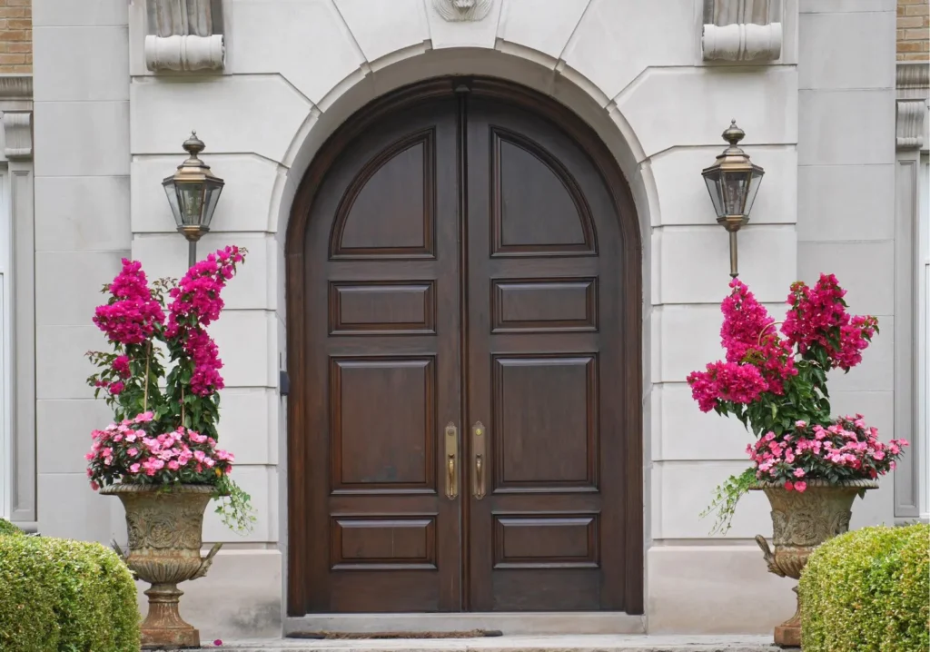 Luxury arched dark wood home front door