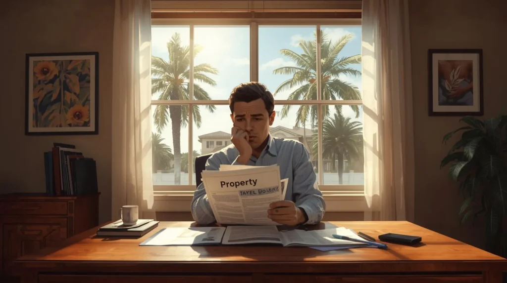 Man at a desk looking at reports.
