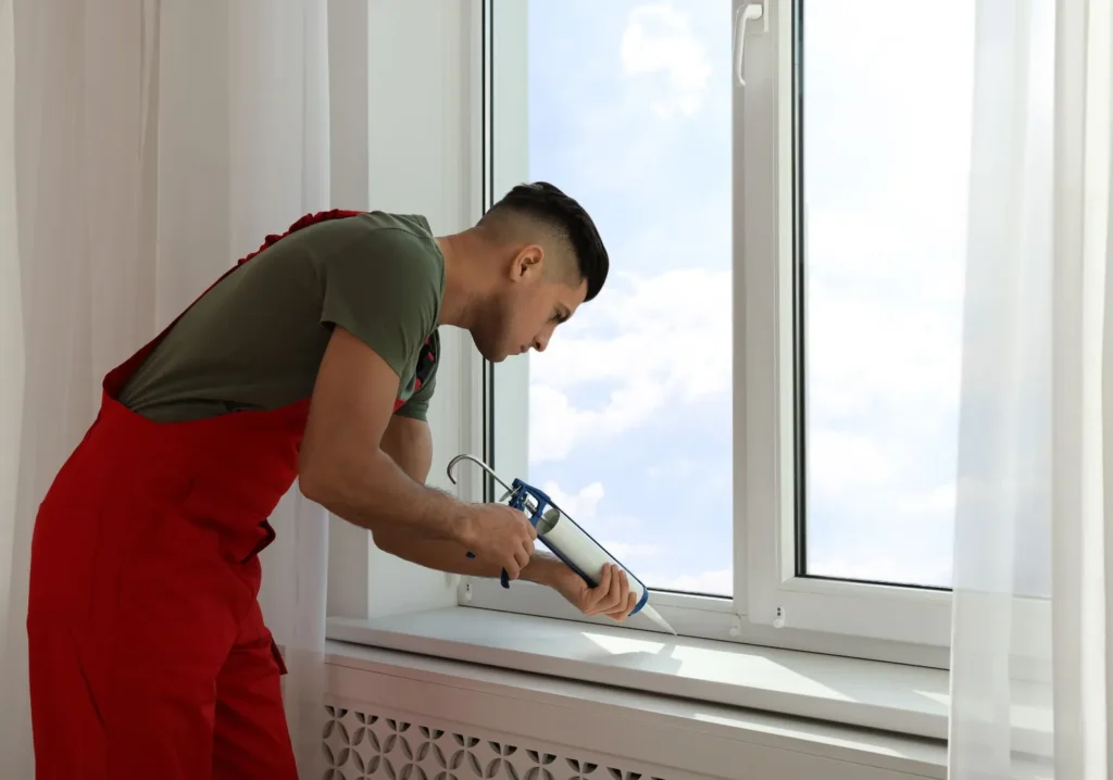 Man Caulking Window