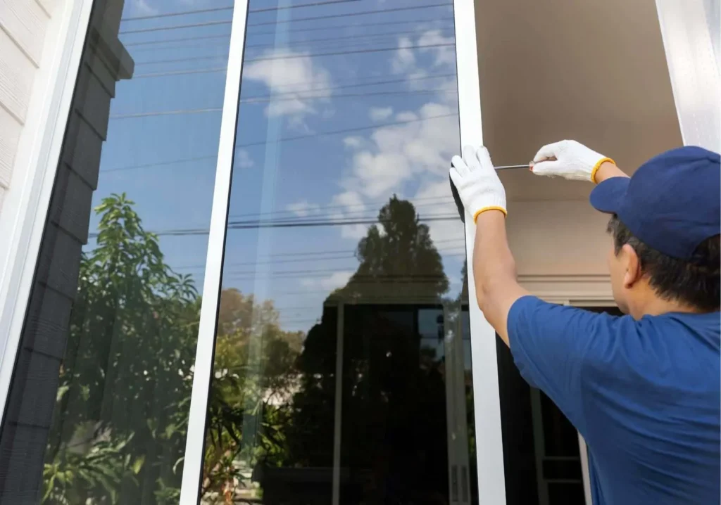 Man installing hurricane impact windows