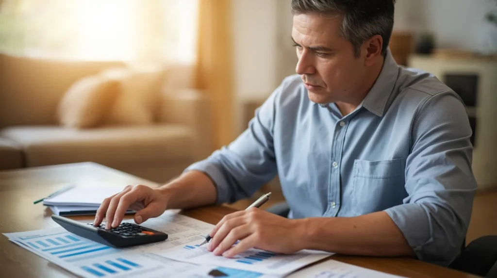 Man using calculator