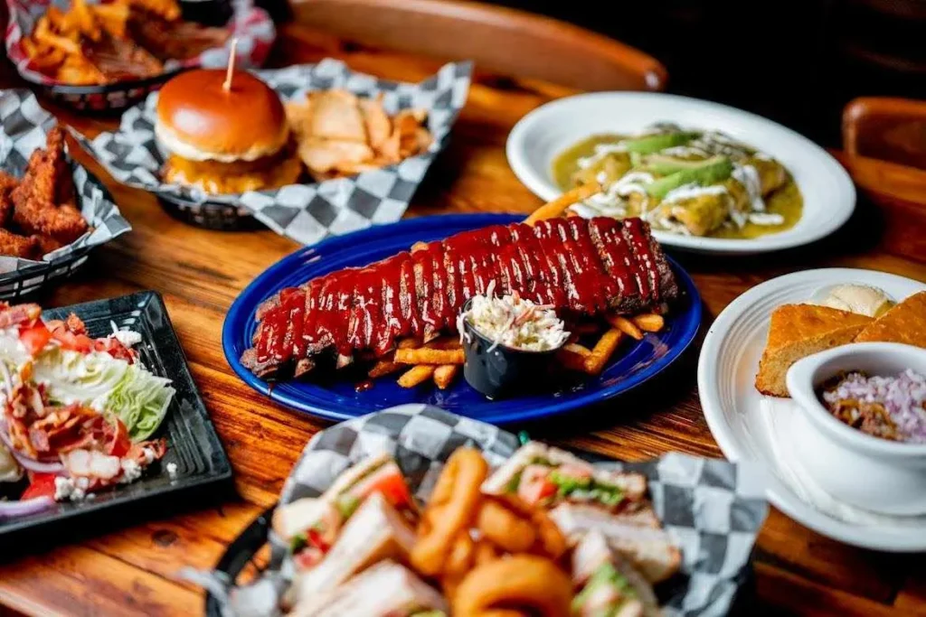 Meal grouping featuring ribs plate