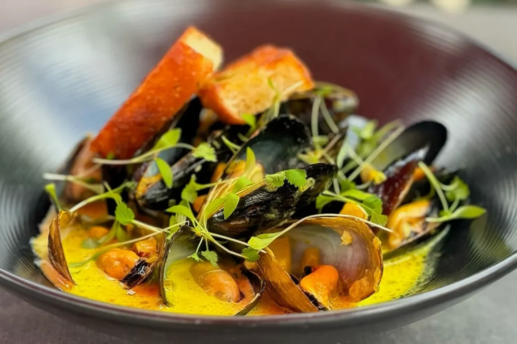 Mussels and seafood dish at Old Vines Mercato