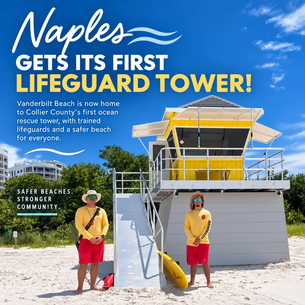 New Ocean Rescue lifeguard tower at Vanderbilt Beach in Naples Florida