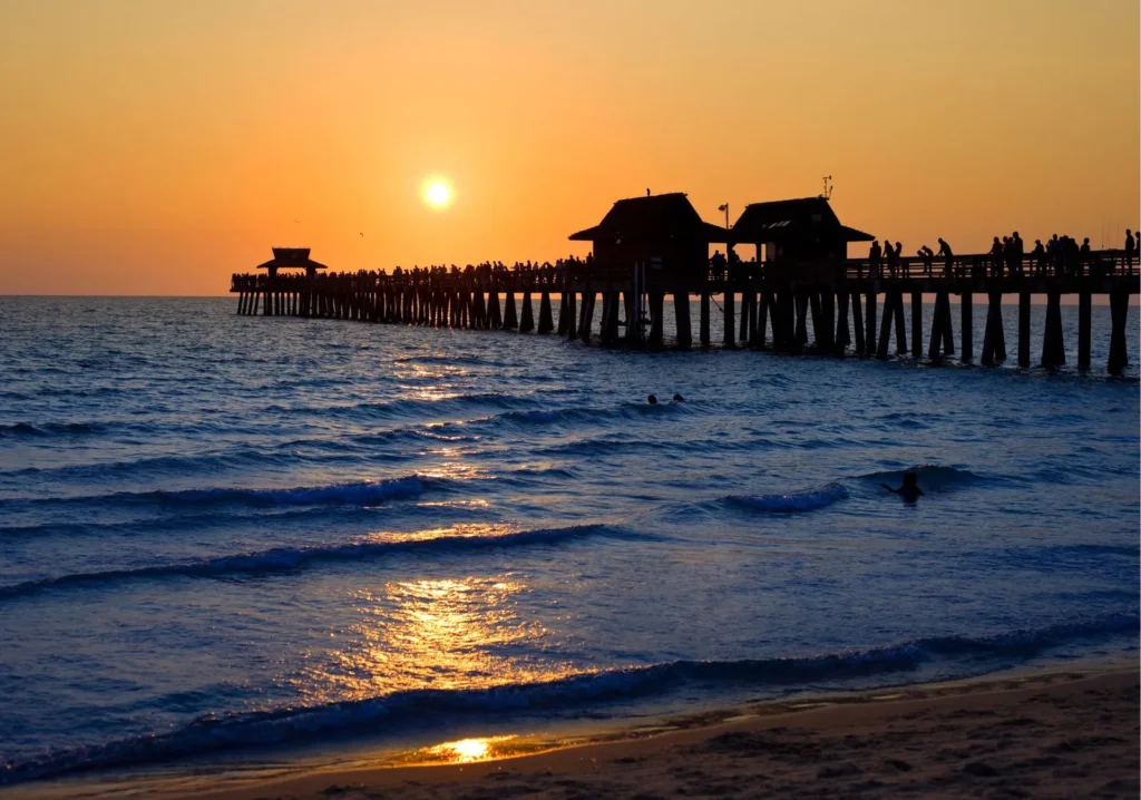 Orange sunset at the Naples Pier