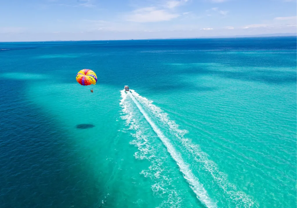 Parasailing over turquoise water