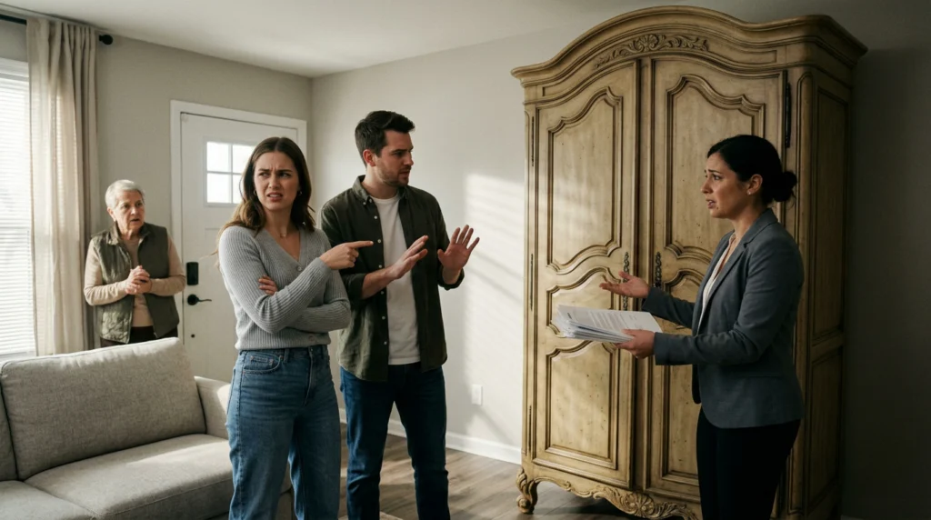 People discussing furniture
