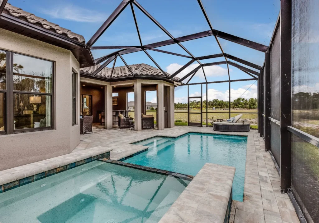 Pool and spa in a home enclosed lanai
