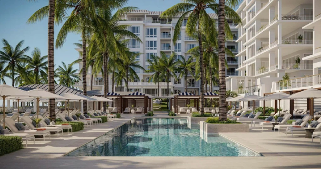 Pool deck with cabanas at Four Seasons Resort Naples Beach Club