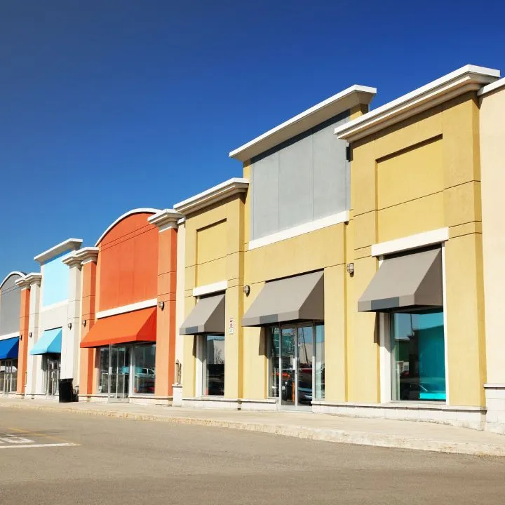 Retail strip center with storefront awnings