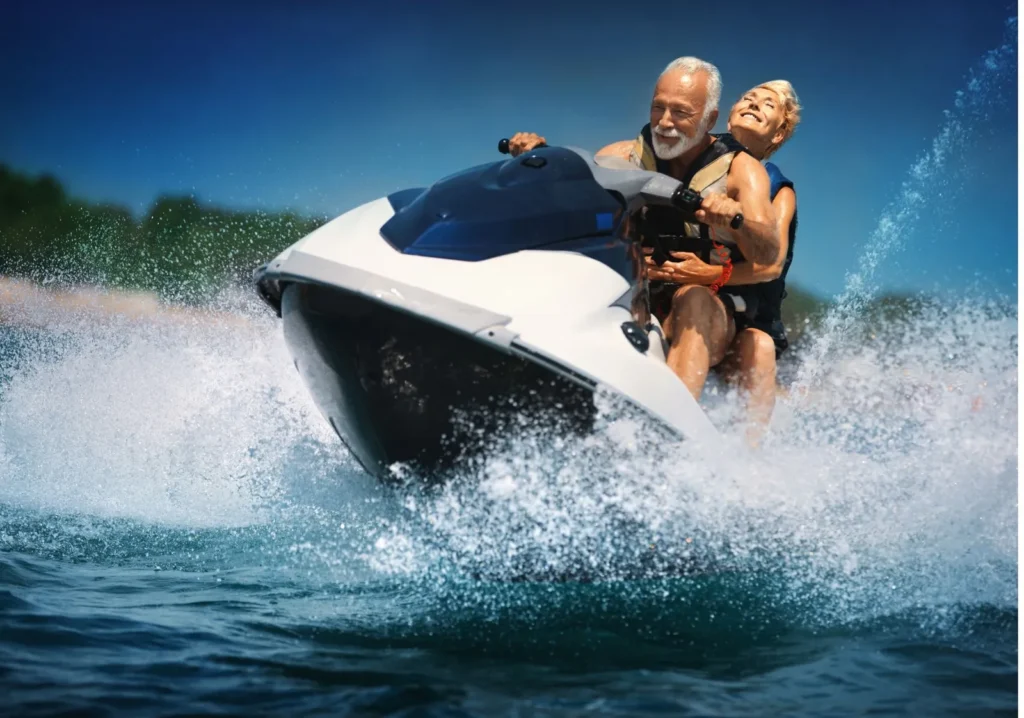 Senior couple on a jet ski
