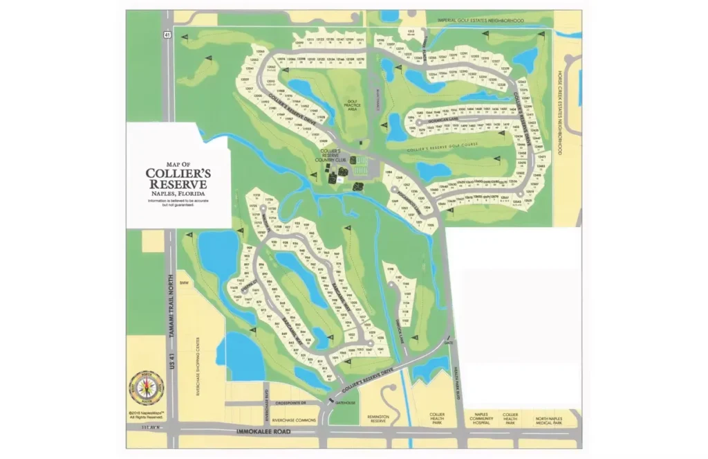 Site plan map of Collier's Reserve Country Club