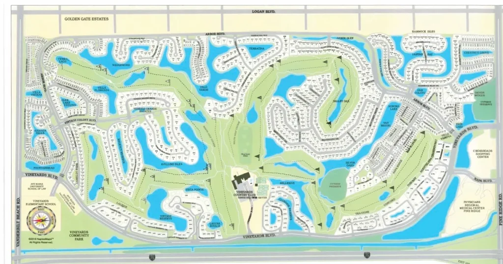Site plan map of Vineyards Country Club