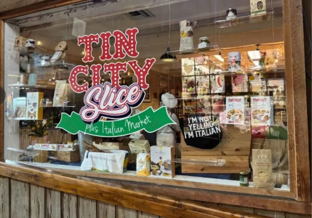 Storefront of Tin City Slice and Italian Market in Naples, FL