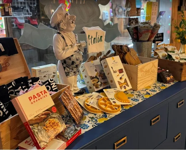 Table displaying Italian cookbooks