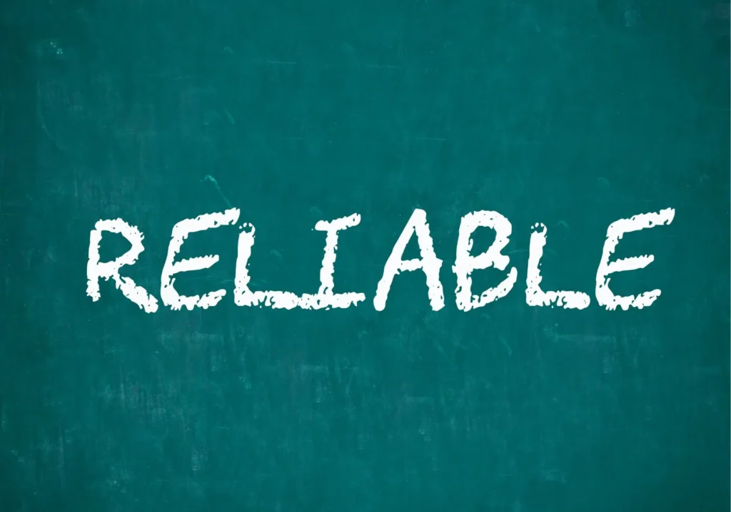 The word, reliable on a green chalkboard