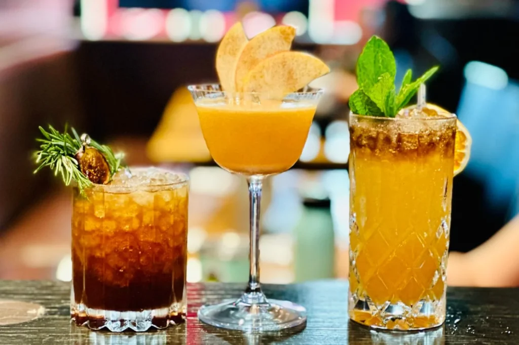 Three craft cocktails at Old Vines Mercato