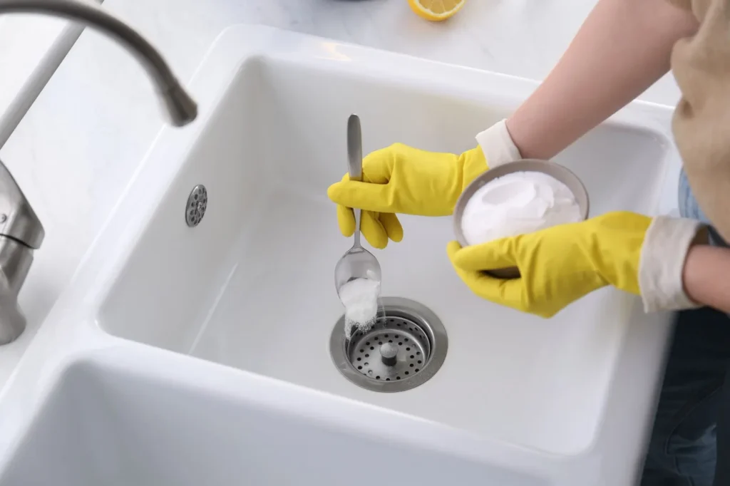 Using baking soda to clean sink drain