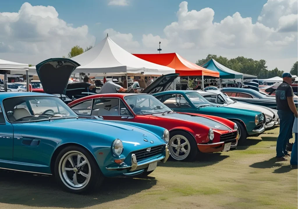 Vintage cars lined up in car show