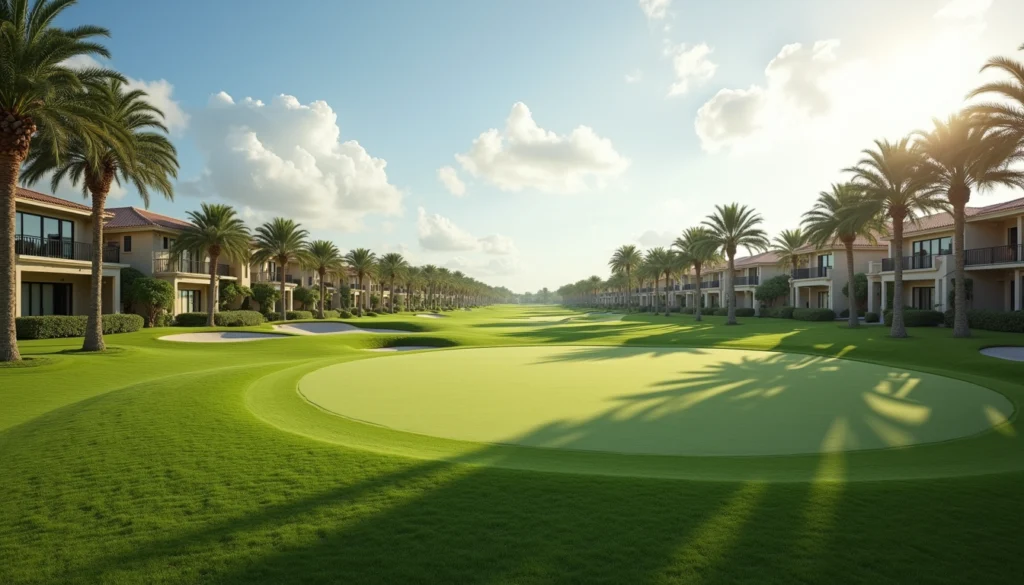 Wide angle view of luxury golf course community in Naples