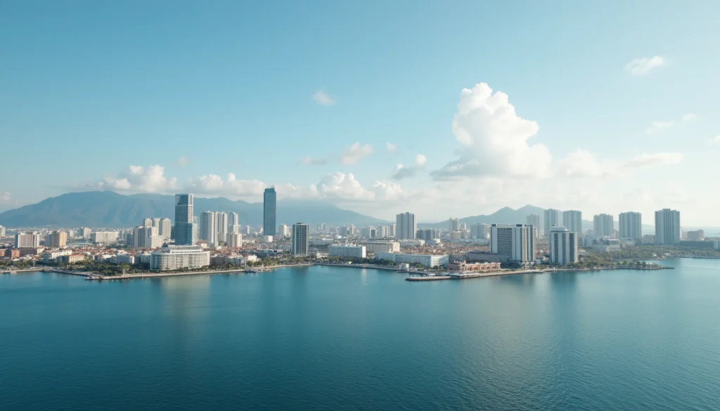 Wide angle view of Naples downtown skyline with waterfront