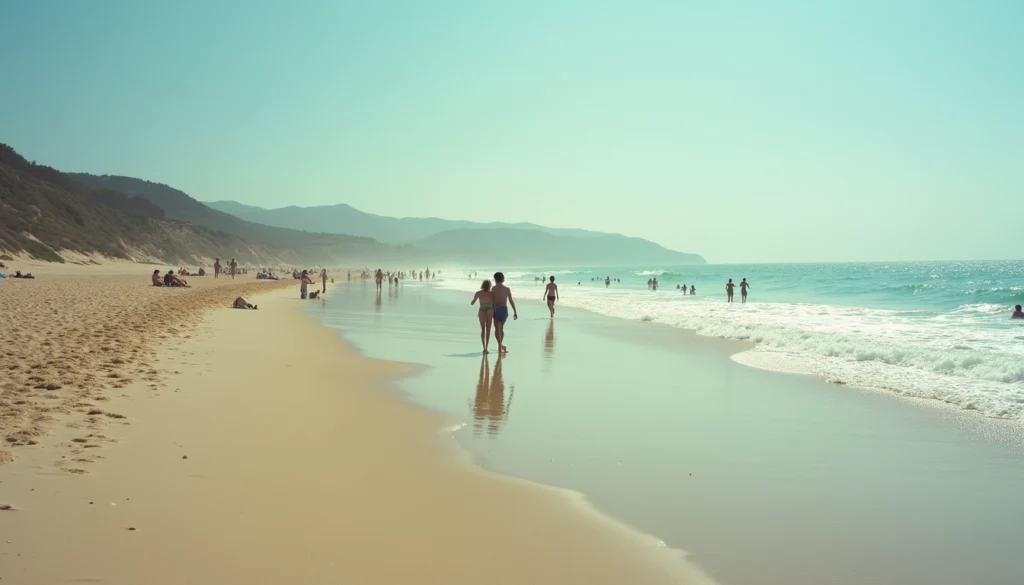 Wide angle view of people enjoying beach activities