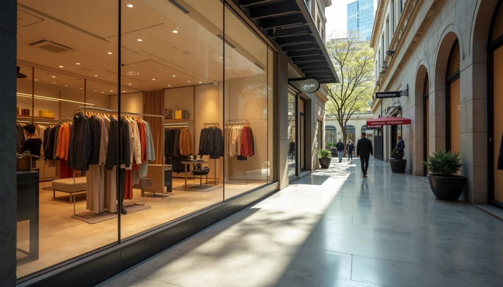 Wide angle view of upscale retail shops