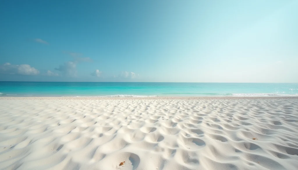 Wide angle view of white sandy beach with calm blue water at Vanderbilt Beach