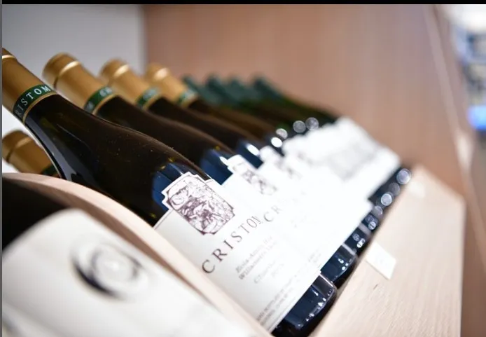 Wine bottles laid in a row