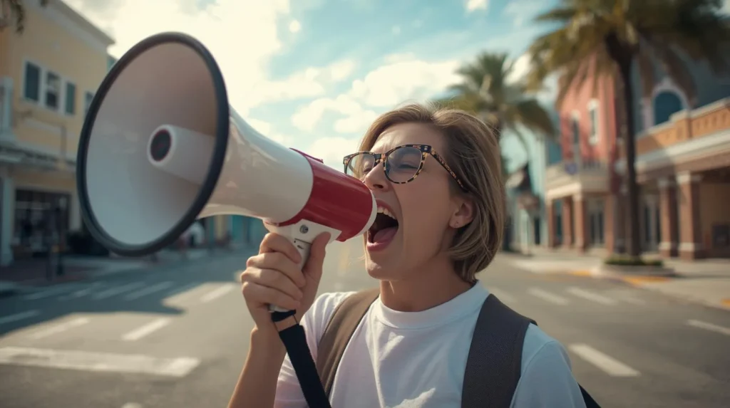 Woman on a megaphone